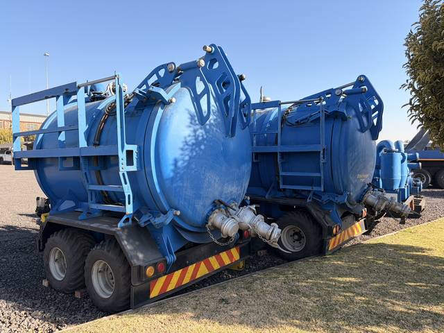 Used vacuum tanker trailer, rear three-quarter view